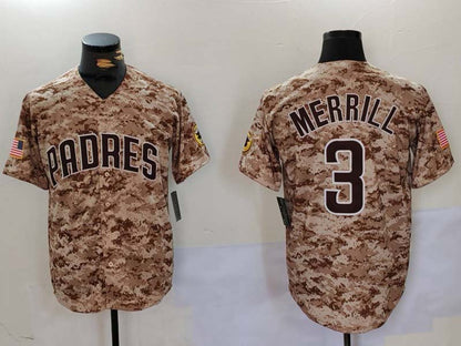 San Diego Padres #3 Jackson Merrill Camo Cool Base Stitched Baseball Jersey