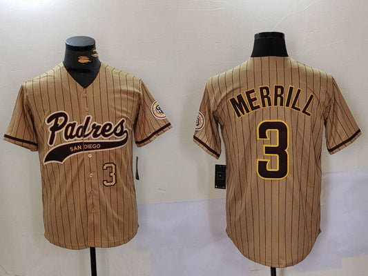 San Diego Padres #3 Jackson Merrill Tan 2023 Cool Base Stitched Baseball Jersey