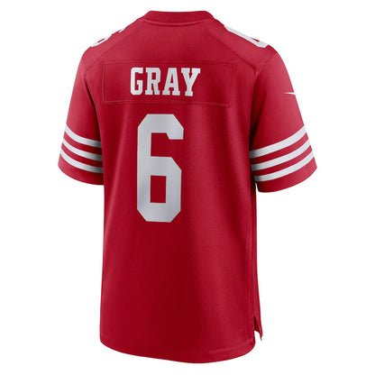 San Francisco 49ers #6 Danny Gray Scarlet Game Player Jersey Stitched American Football Jerseys