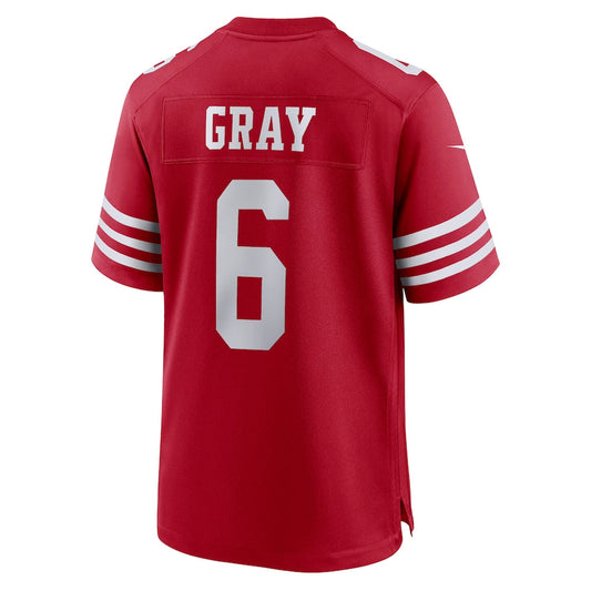 San Francisco 49ers #6 Danny Gray Scarlet Game Player Jersey Stitched American Football Jerseys