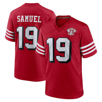 San Francisco 49ers #19 Deebo Samuel Scarlet 75th Anniversary Alternate White Stitched Game Jersey