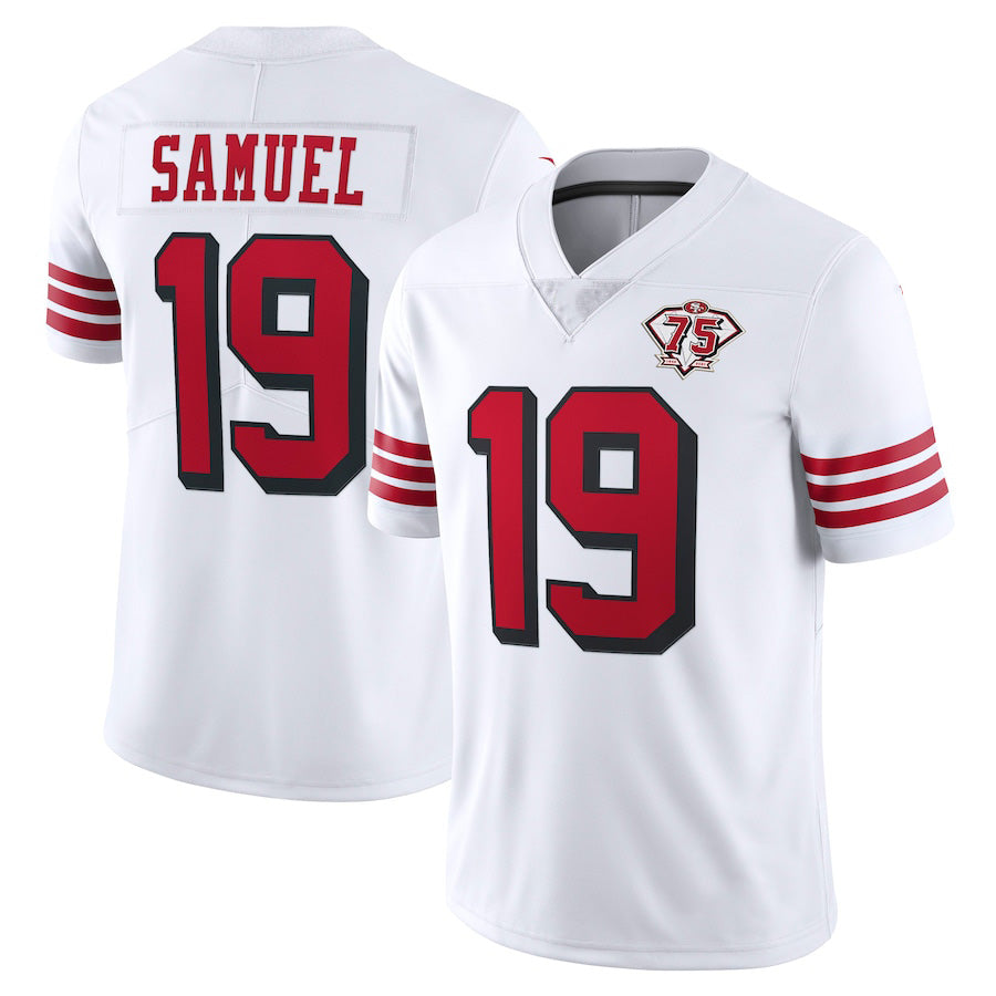 San Francisco 49ers #19 Deebo Samuel Scarlet 75th Anniversary Alternate White Stitched Game Jersey