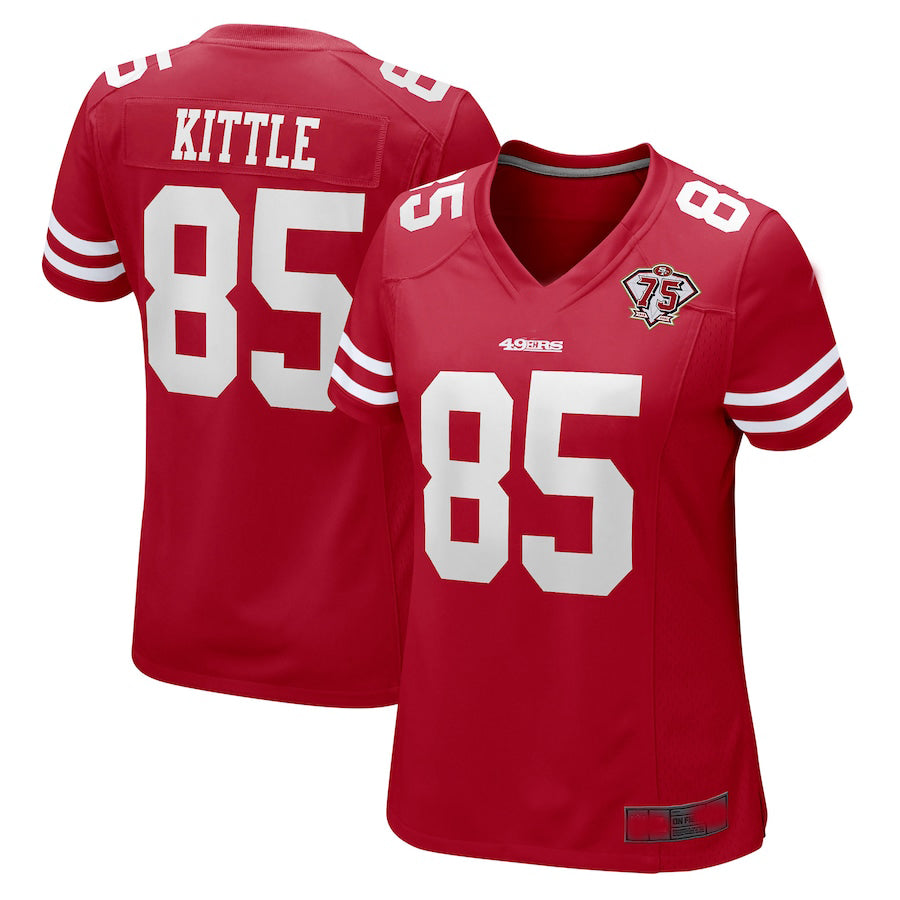 San Francisco 49ers #85 George Kittle Scarlet 75th Anniversary Game Player Jersey Football Jerseys