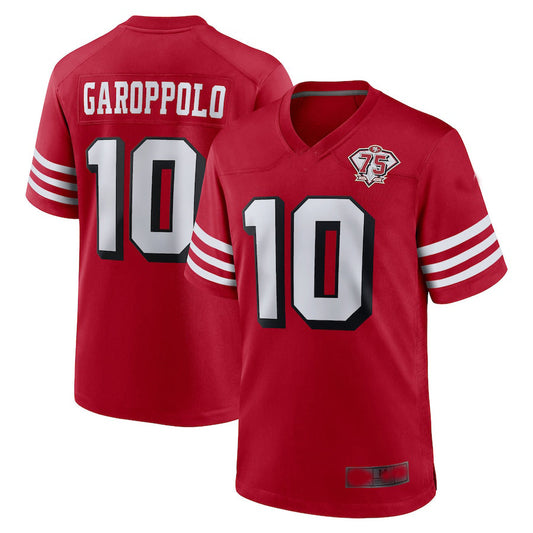 San Francisco 49ers #10 Jimmy Garoppolo Red 75th Anniversary Alternate Game Player Jersey Football Jerseys