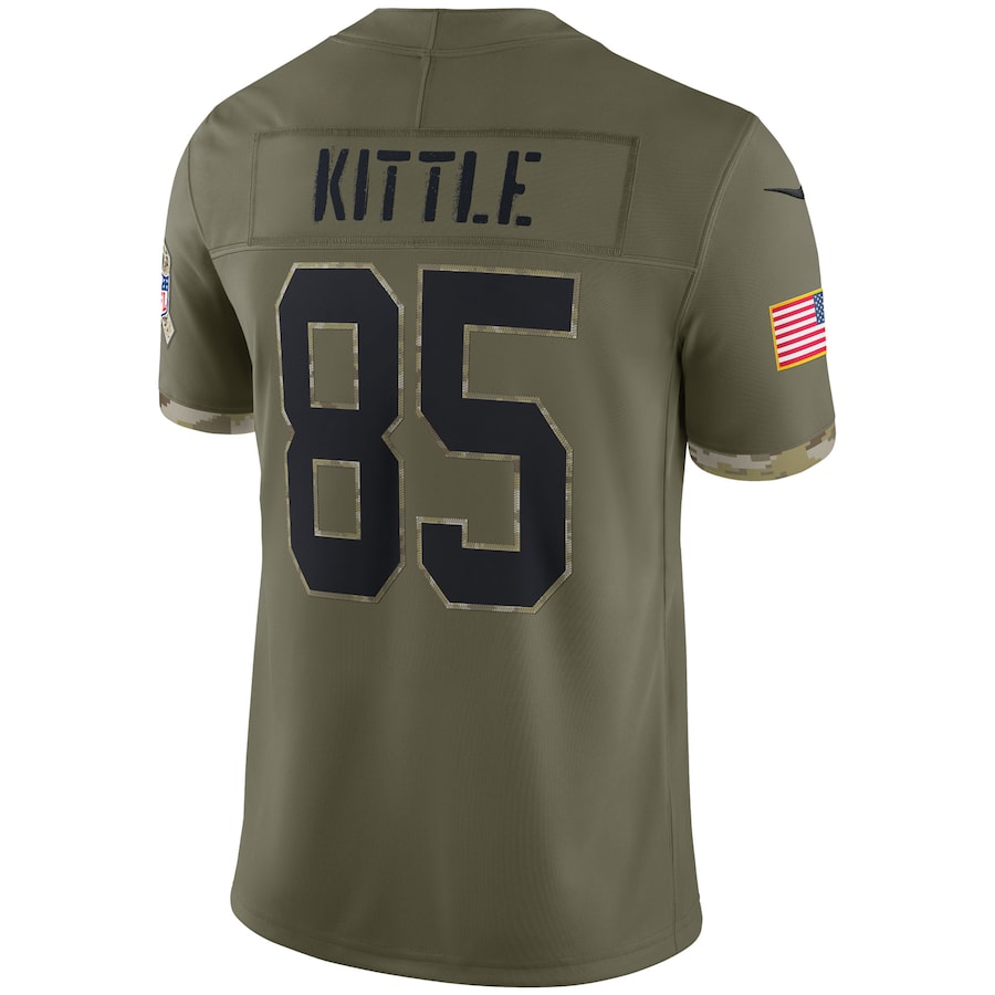 San Francisco 49ers #85 George Kittle Olive 2022 Salute To Service Limited Jersey Stitched American Football Jerseys