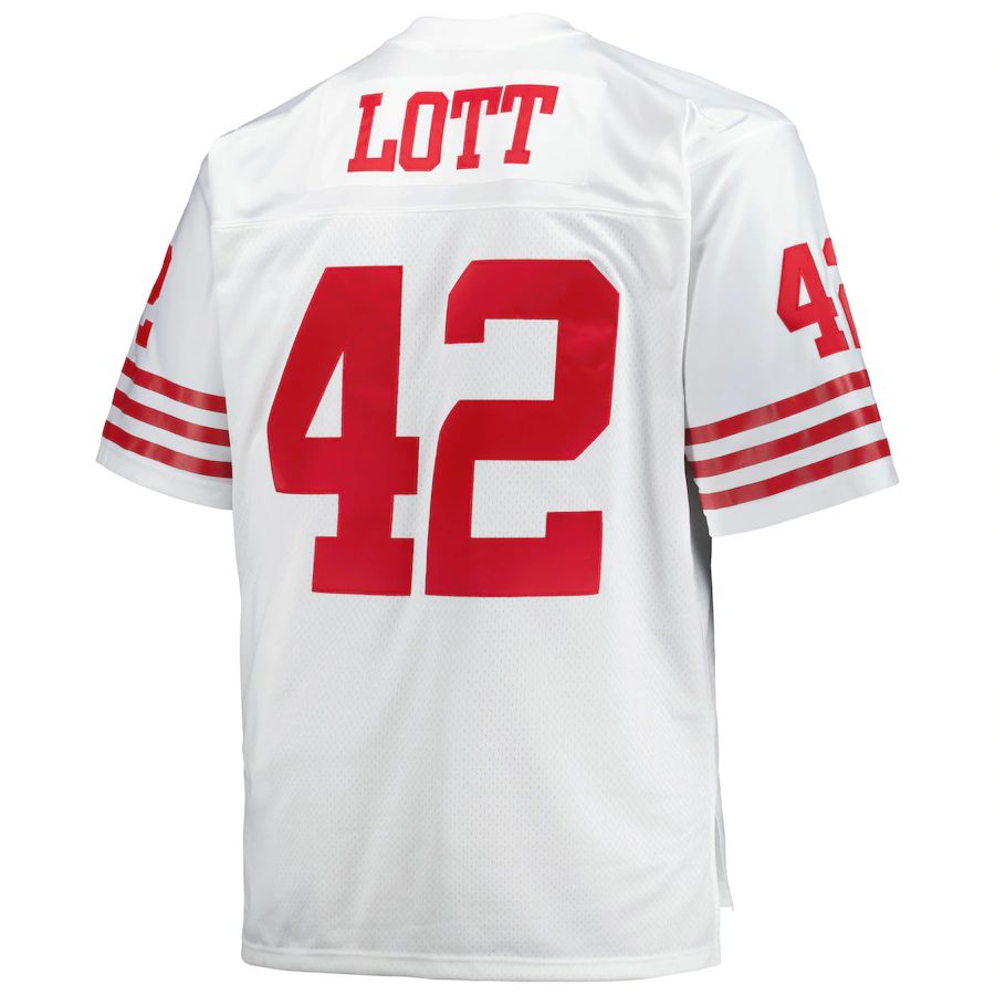 San Francisco 49ers #42 Ronnie Lott Mitchell & Ness White Big & Tall 1990 Retired Player Replica Jersey Stitched American Football Jerseys