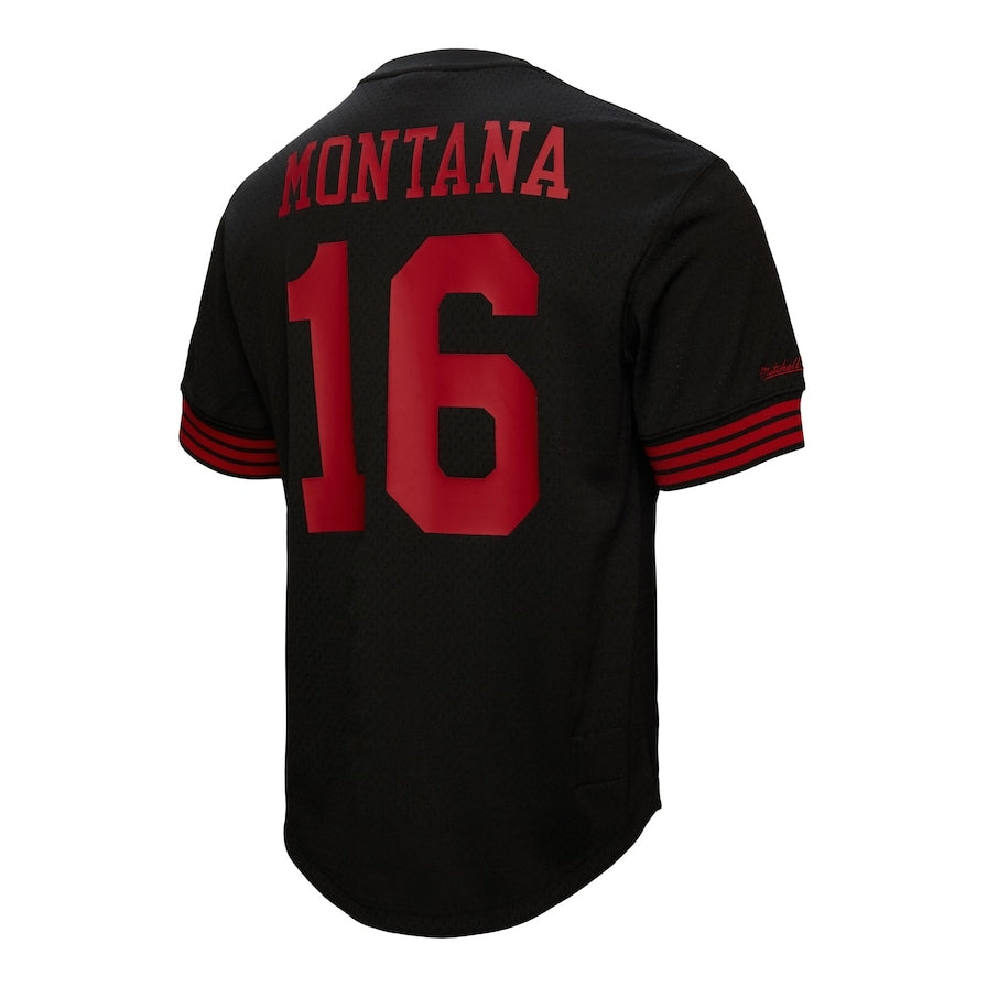 San Francisco 49ers #16 Joe Montana Mitchell & Ness Black Retired Player Name & Number Mesh Top American Football Jersey