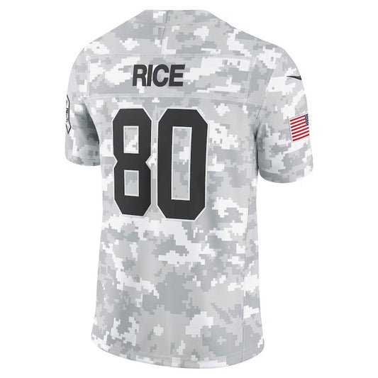 San Francisco 49ers #80 Jerry Rice Arctic Camo 2024 Salute to Service Limited Stitched American Football Jerseys