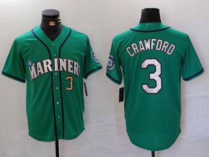 Seattle Mariners #3 JP Crawford Number Teal Green Stitched Cool Base Baseball Jerseys