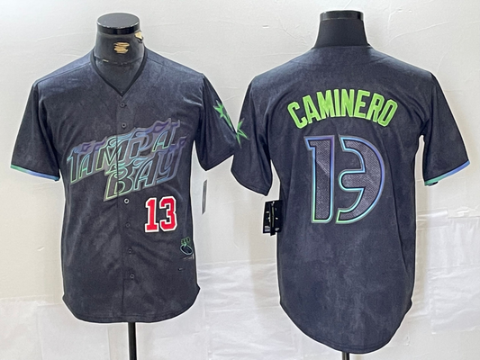 Tampa Bay Rays #13 Junior Caminero Charcoal 2024 City Connect Limited Stitched Baseball Jersey