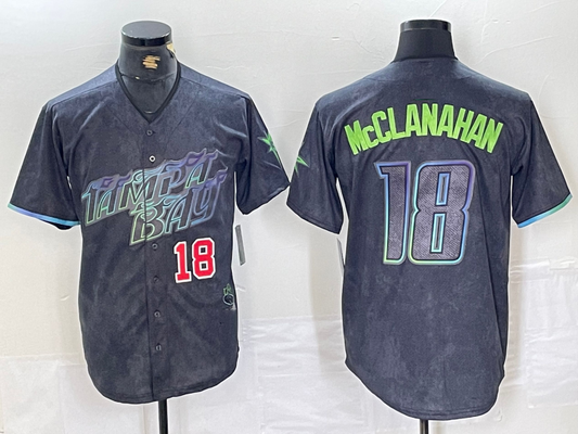 Tampa Bay Rays #18 Shane McClanahan Number Charcoal 2024 City Connect Limited Stitched Baseball Jersey