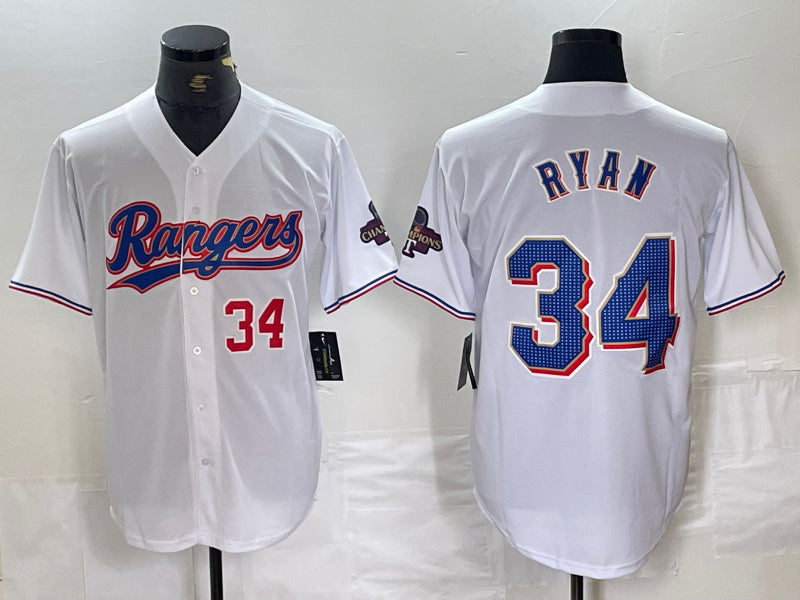 Texas Rangers #34 Nolan Ryan Number White 2024 Gold Collection Limited Cool Base Stitched Baseball Jersey