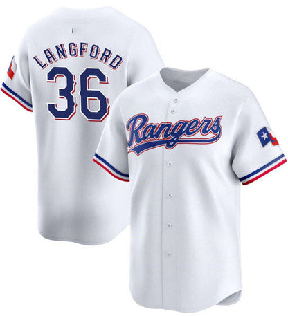 Texas Rangers #36 Wyatt Langford White 2024 Gold Collection Cool Base Baseball Stitched Jersey