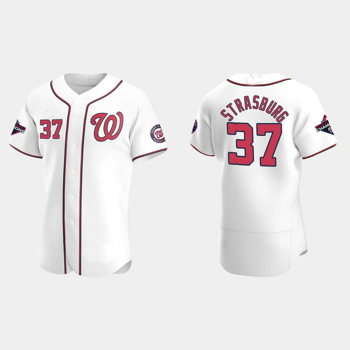 WASHINGTON NATIONALS #37 STEPHEN STRASBURG 2019 WORLD SERIES CHAMPIONS STEPHEN STRASBURG WHITE AUTHENTIC HOME JERSEY Baseball Jerseys