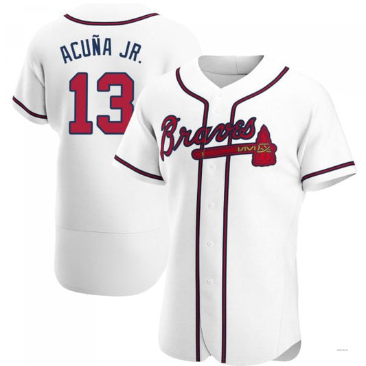 Atlanta Braves #13 Ronald Acuna Jr. White Home Jersey Stitches Baseball Jerseys