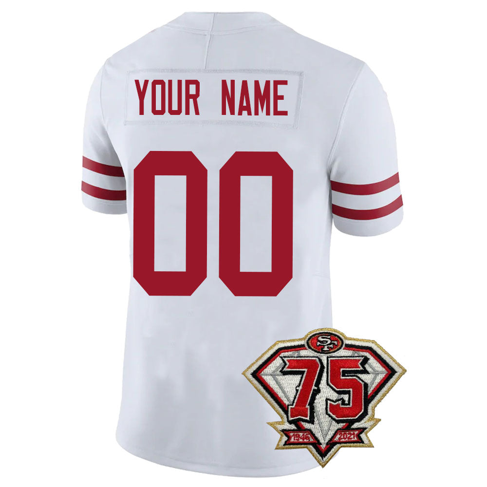 Custom San Francisco 49ers Men's Kids Women's Football Jerseys Color Red Black And White With 75th Patch