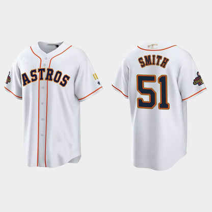 #51 Will Smith Houston Astros 2023 Gold Program Jersey ¨C White Stitches Baseball Jerseys