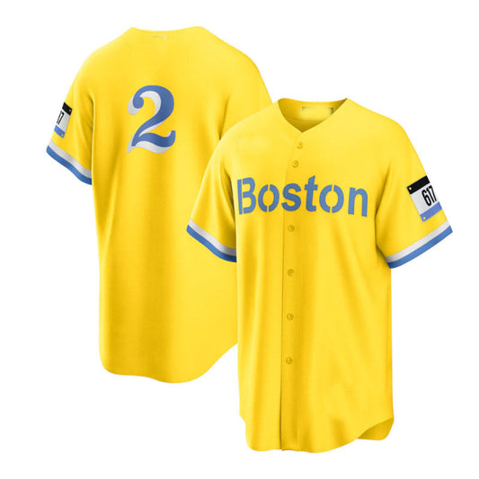 Boston Red Sox  #2 Xander Bogaerts City Connect Replica Player Jersey - Gold Light Blue Baseball Jerseys