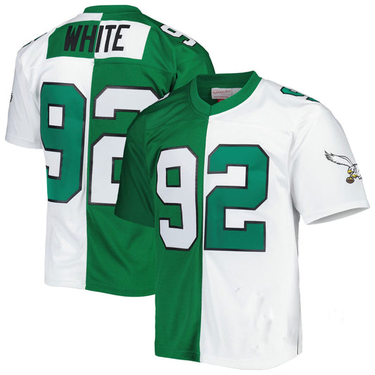 Custom Philadelphia Eagles Reggie White Mitchell & Ness Retired Player Split Replica Jersey â€?Green/White Stitched American Football Jerseys