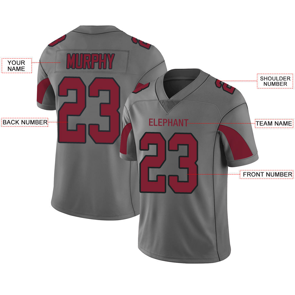 Custom Arizona Cardinal Men's American Grey Fashion Vapor Limited Stitched Football Jersey