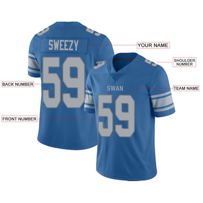 Custom Detroit Lions Football Jersey Team Player or Personalized Design Your Own Name for Men's Women's Youth Jerseys Blue