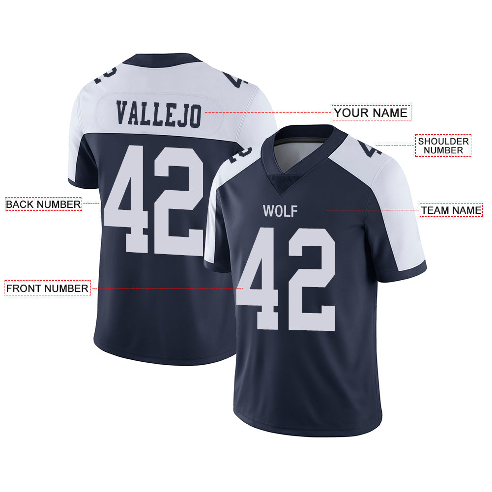 Custom Dallas Cowboys Stitched American Football Jerseys Personalize Birthday Gifts Navy Jersey