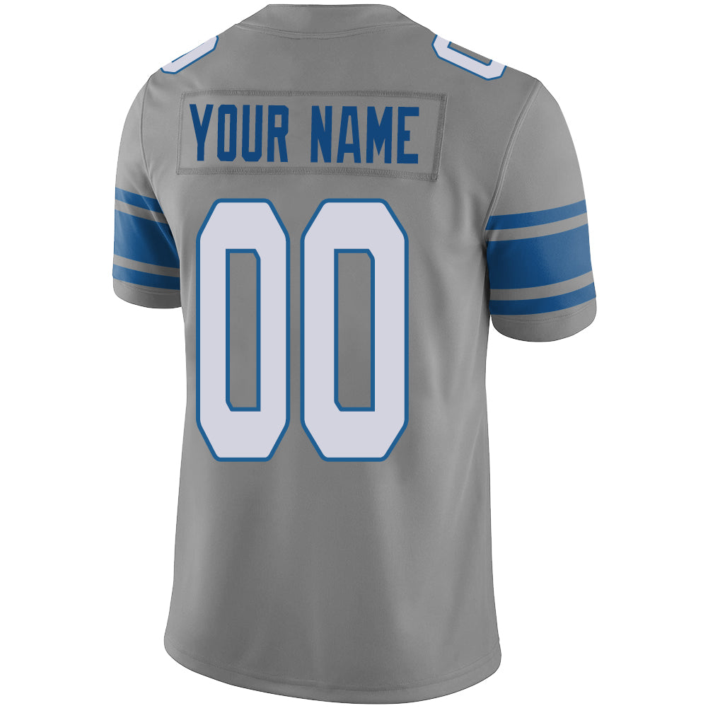 Custom Detroit Lions Stitched American Football Jerseys Personalize Birthday Gifts Grey Jersey