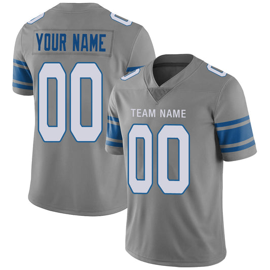 Custom Detroit Lions Stitched American Football Jerseys Personalize Birthday Gifts Grey Jersey