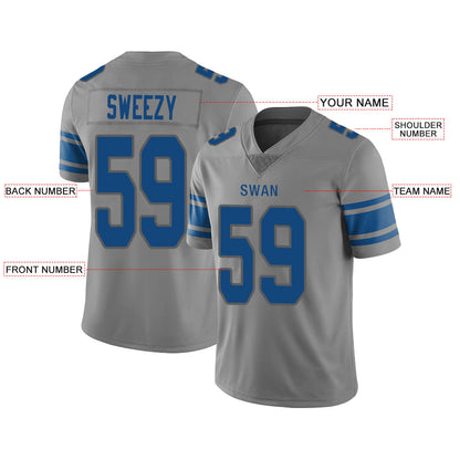 Custom Detroit Lions Stitched American Football Jerseys Personalize Birthday Gifts Grey Jersey