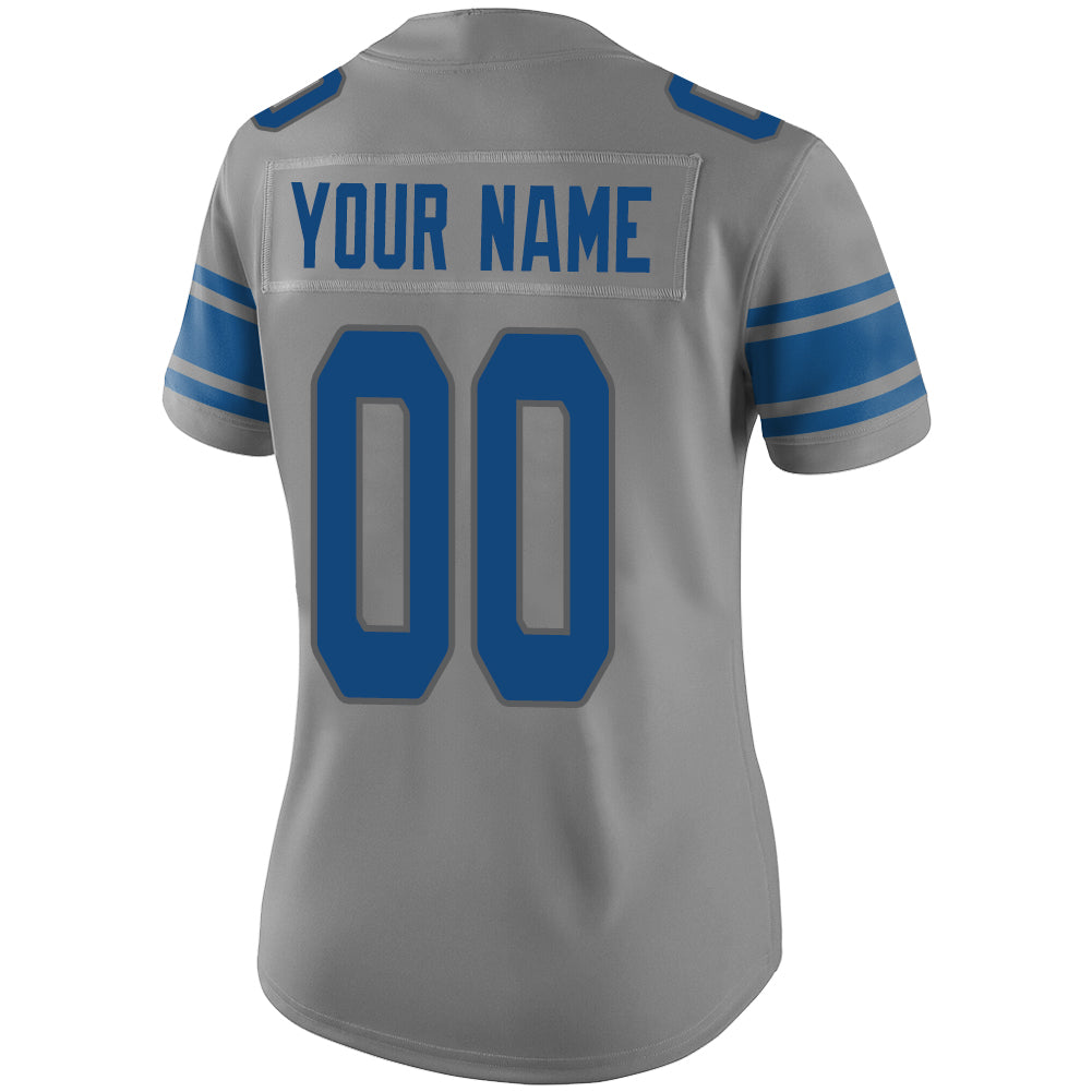 Custom Detroit Lions Stitched American Football Jerseys Personalize Birthday Gifts Grey Jersey