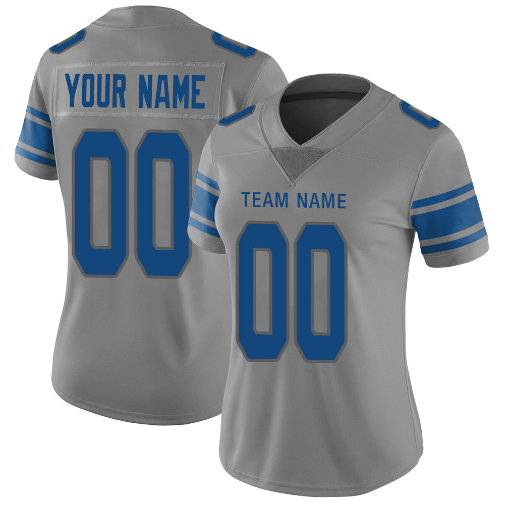 Custom Detroit Lions Stitched American Football Jerseys Personalize Birthday Gifts Grey Jersey