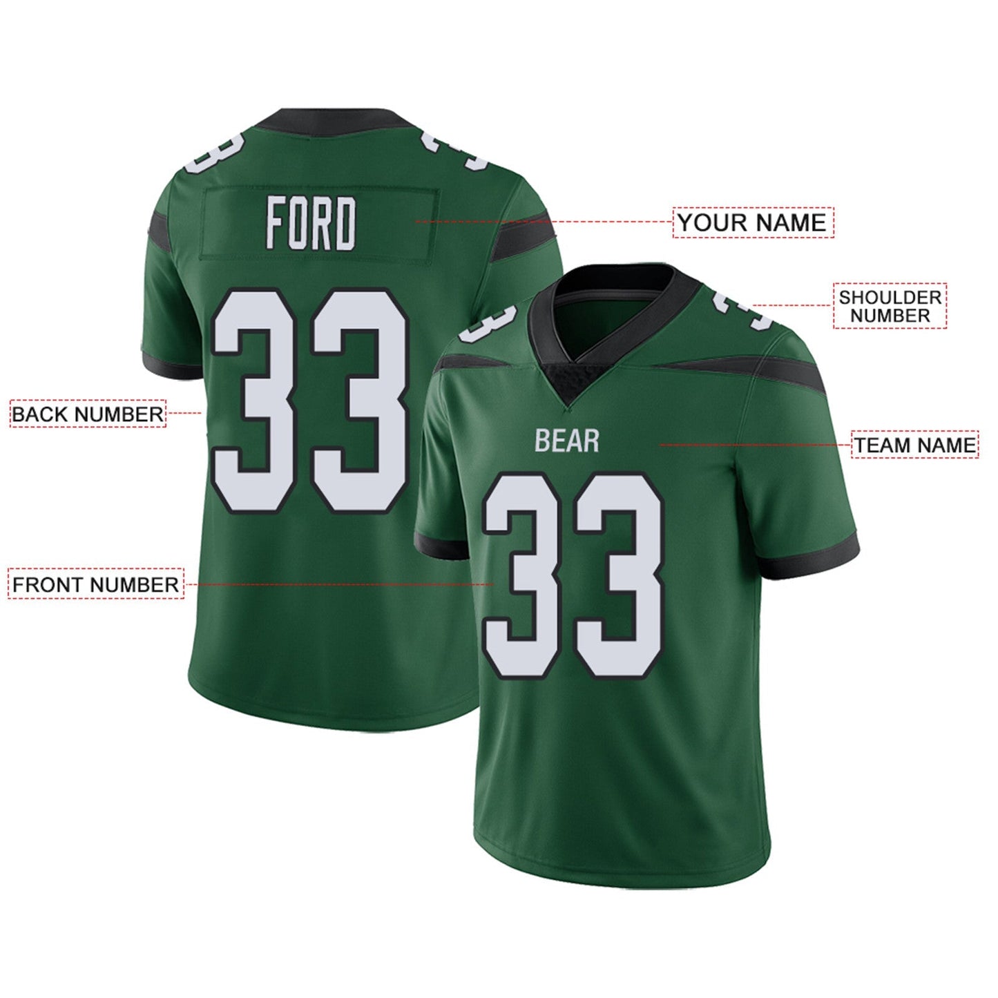 Custom New York Jets Football Jerseys Team Player or Personalized Design Your Own Name for Men's Women's Youth Jerseys Green