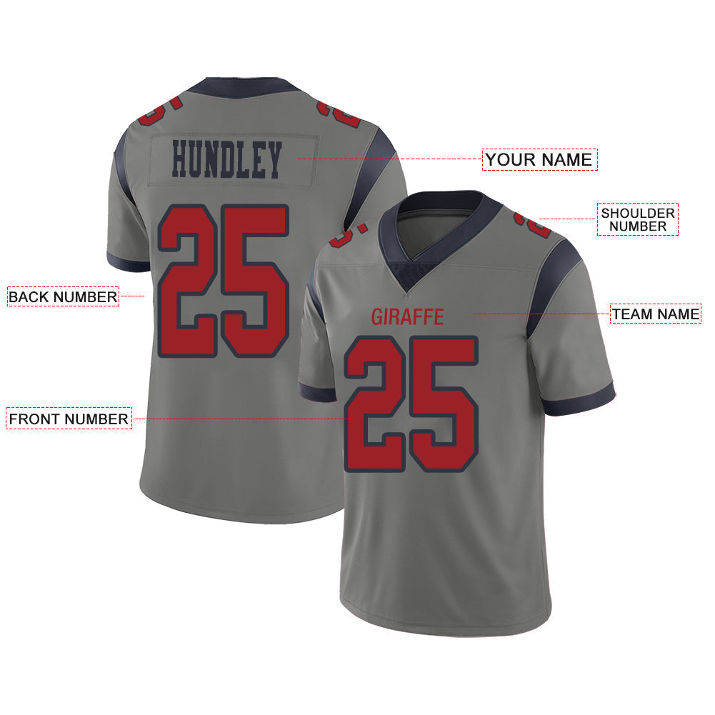 Custom H.Texans Stitched American Football Jerseys Personalize Birthday Gifts Grey Jersey