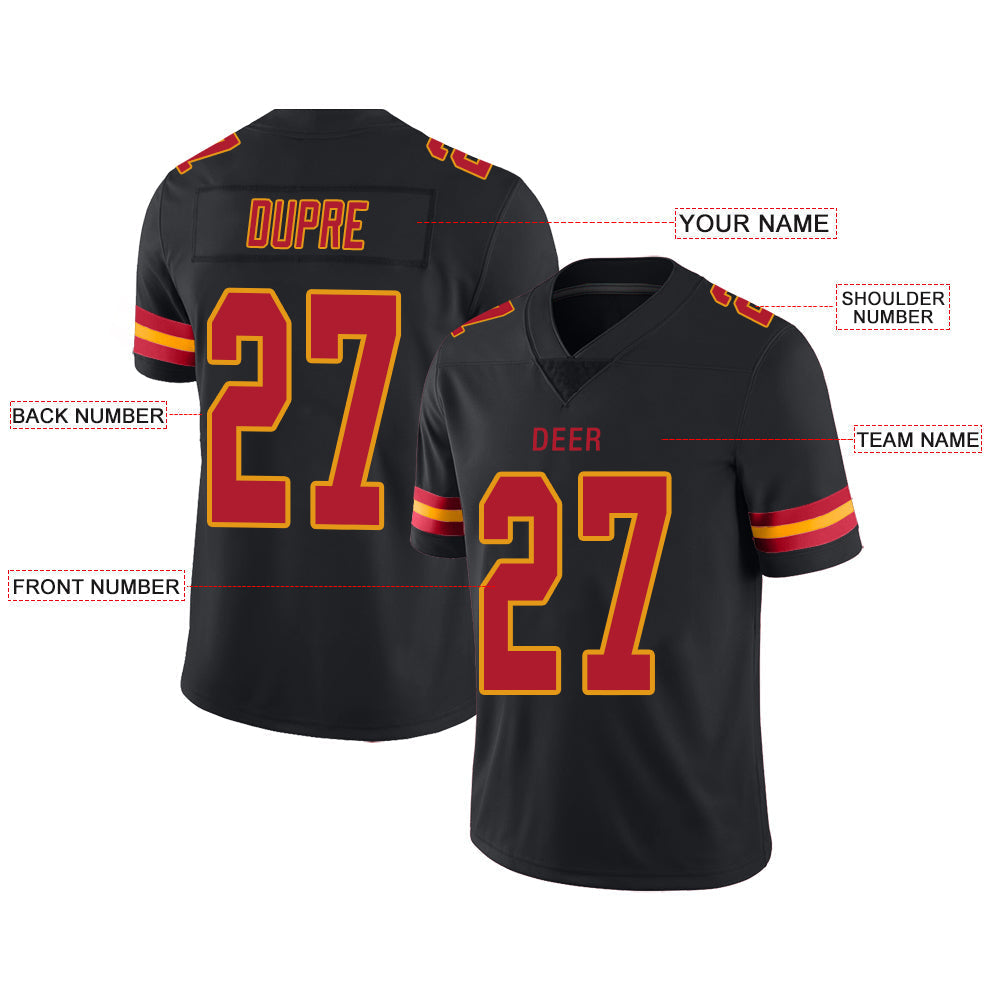 Custom  Kansas CityChiefs Stitched American Football Jerseys Personalize Birthday Gifts Black Jersey