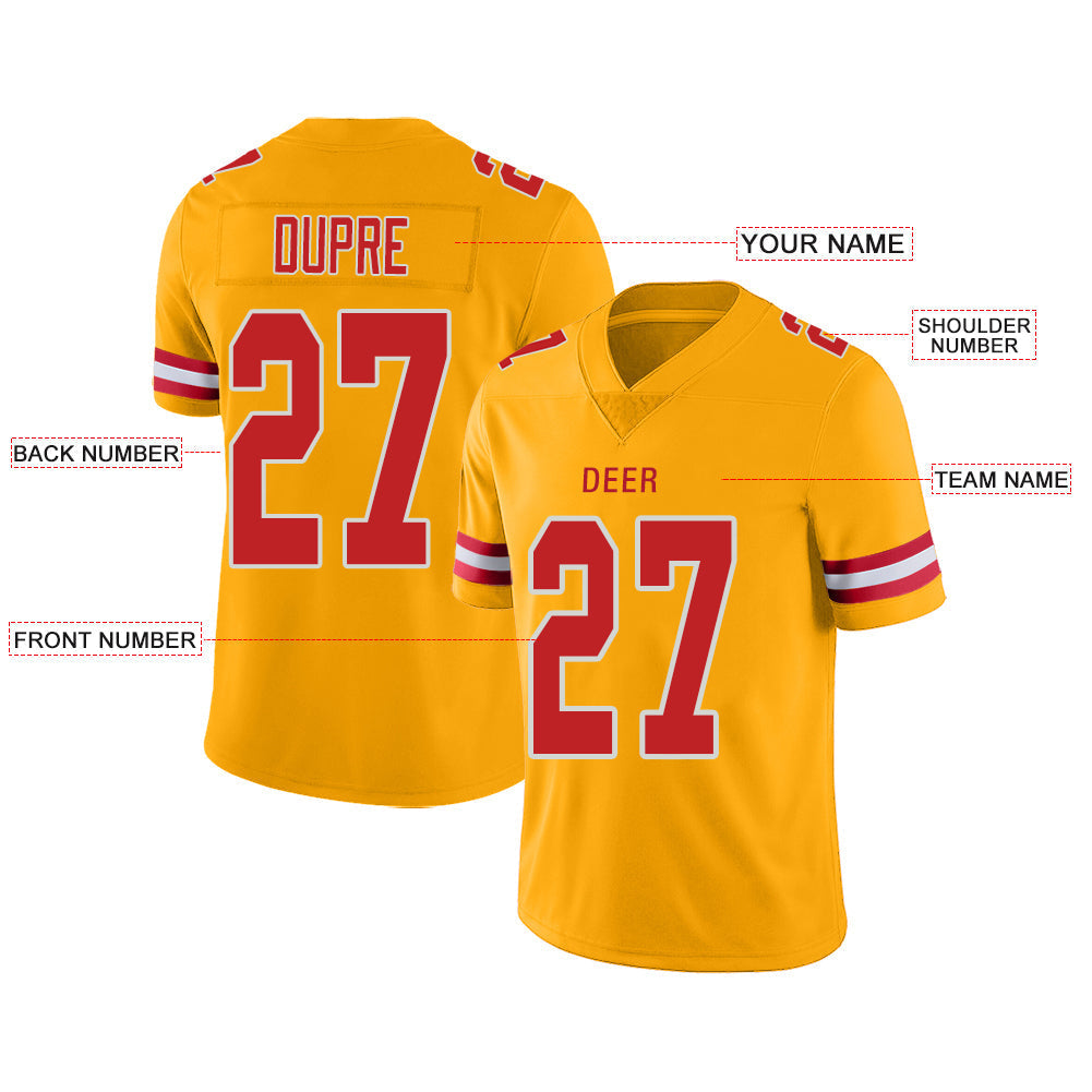 Custom  Kansas CityChiefs Stitched American Football Jerseys Personalize Birthday Gifts Gold Jersey