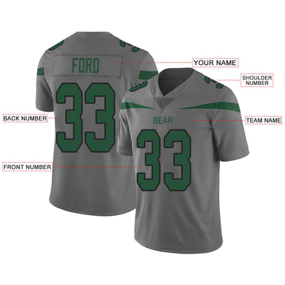 Custom New York Jets Stitched American Football Jerseys Personalize Birthday Gifts Grey Jersey