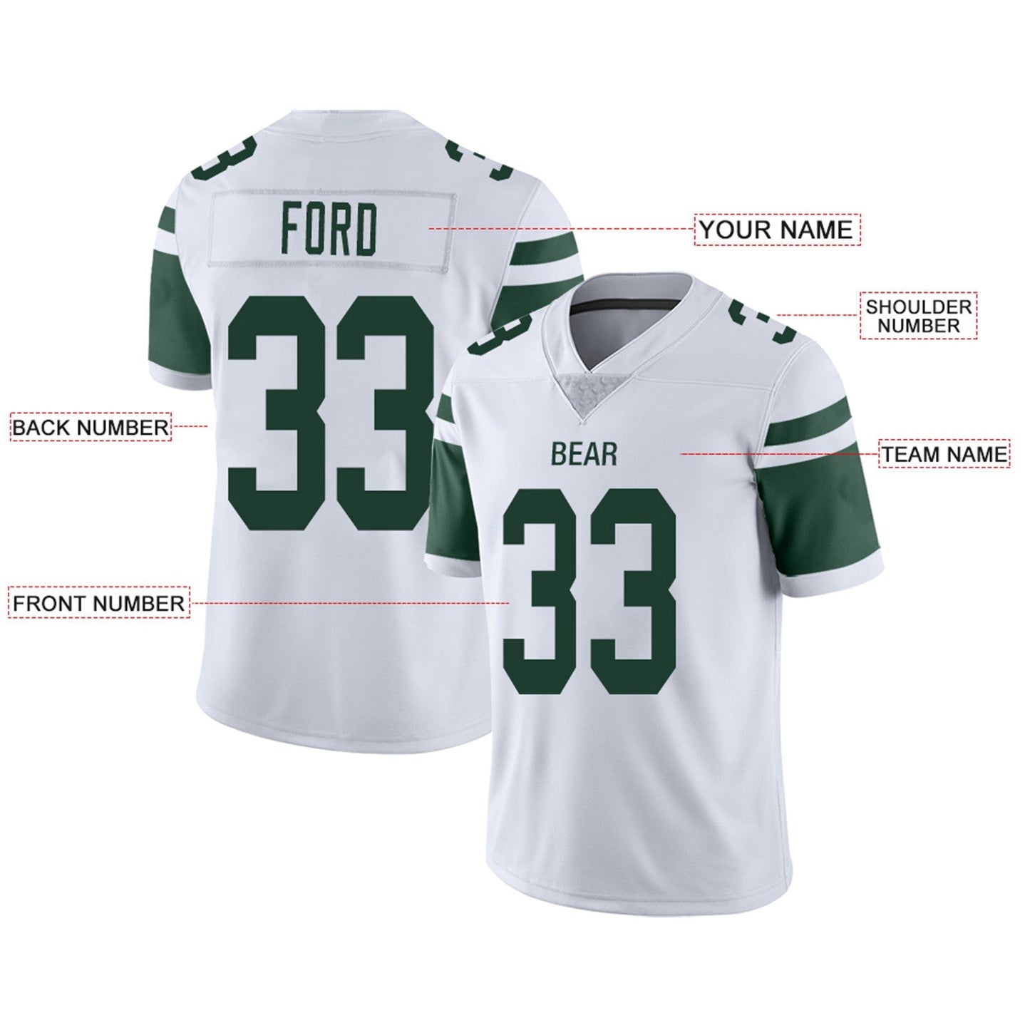 Custom New York Jets Football Jerseys Team Player or Personalized Design Your Own Name for Men's Women's Youth Jerseys Green